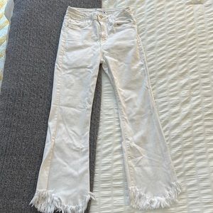 White Mid-Rise Cropped Flare Jeans